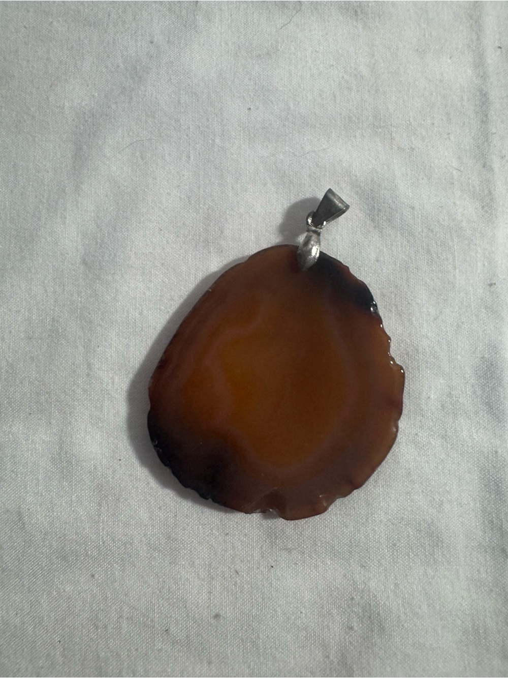 Polished Brown Agate Slice Silver Pendant For Necklace Boho Festival Statement